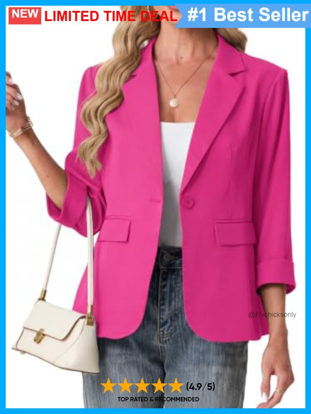 Lightweight Notched Lapel 3/4 Sleeve Single Button Women's Blazer